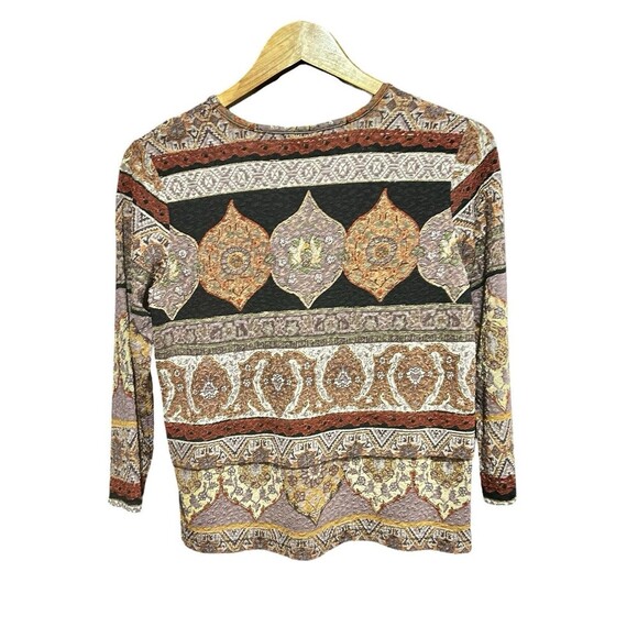 Koret Womens Blouse Size Petite Small 90s Y2K Orange All Over Print 3/4th Sleeve - Picture 2 of 4